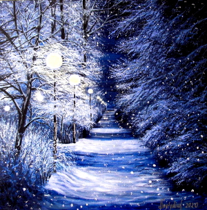 Night alley in winter park 300.0x305.0 px