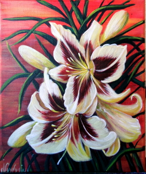 Lilies on red 300.0x358.0 px