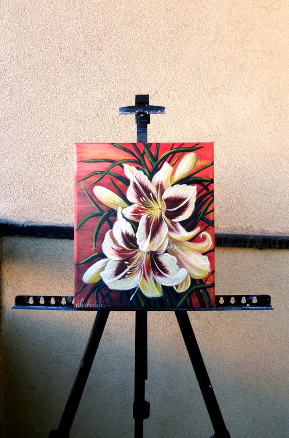Lilies on red