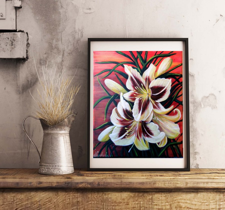 Lilies on red