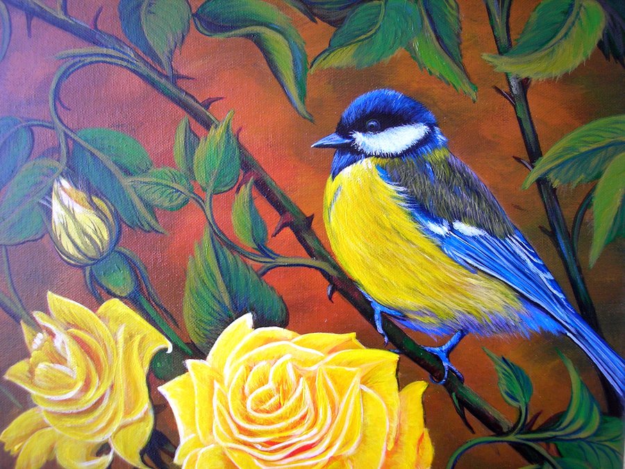 Bird in roses