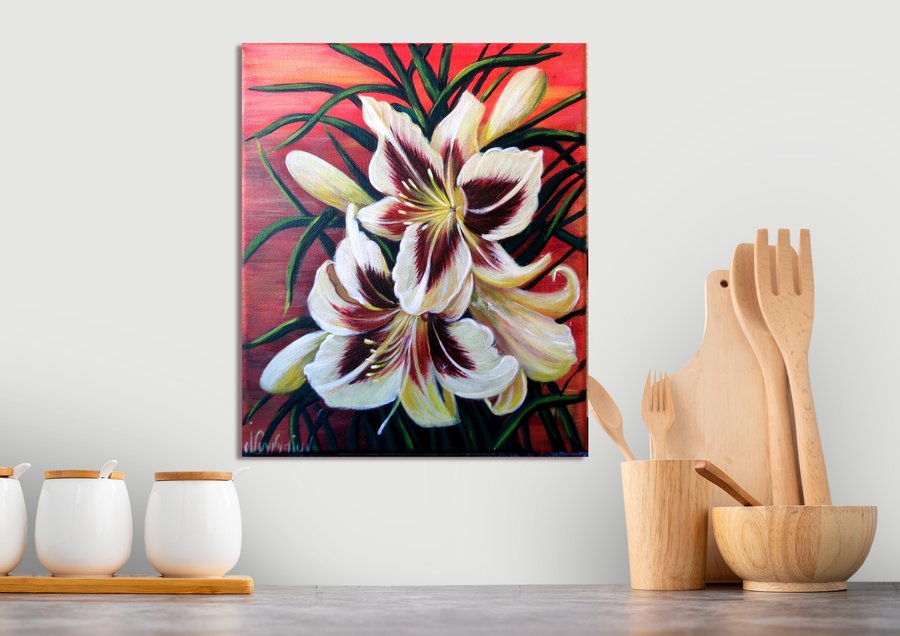 Lilies on red