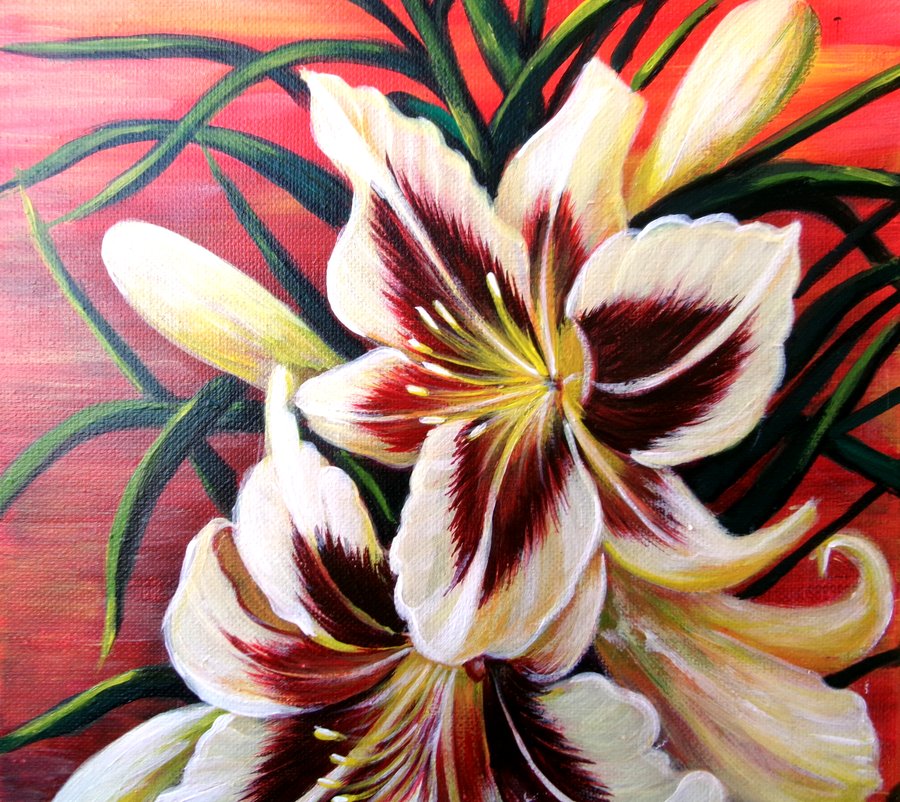 Lilies on red