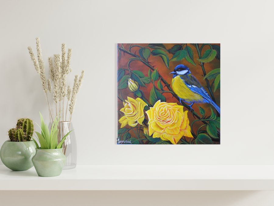 Bird in roses