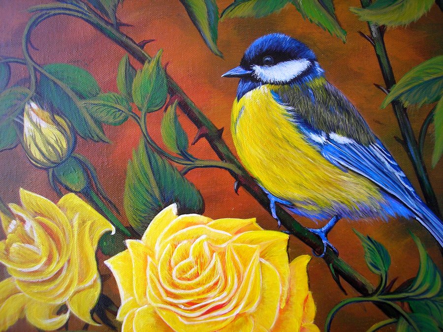 Bird in roses