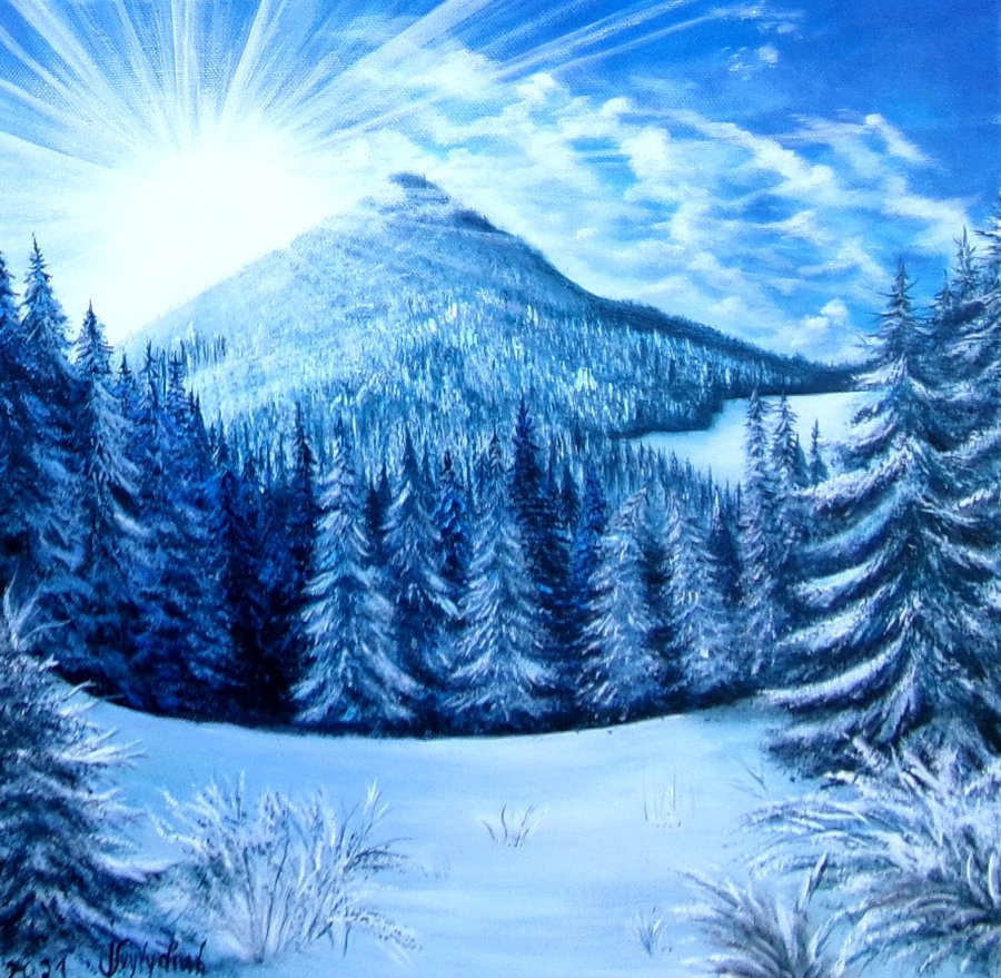 WInter morning in  mountains