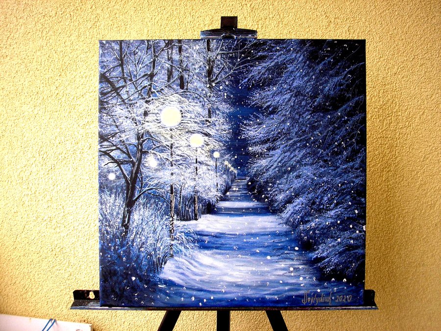 Night alley in winter park