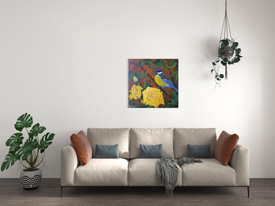 Bird in roses