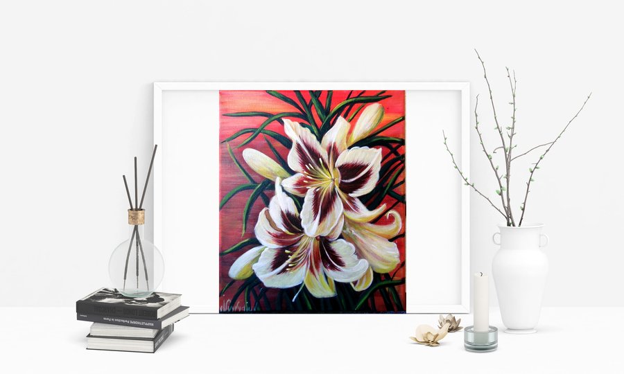 Lilies on red