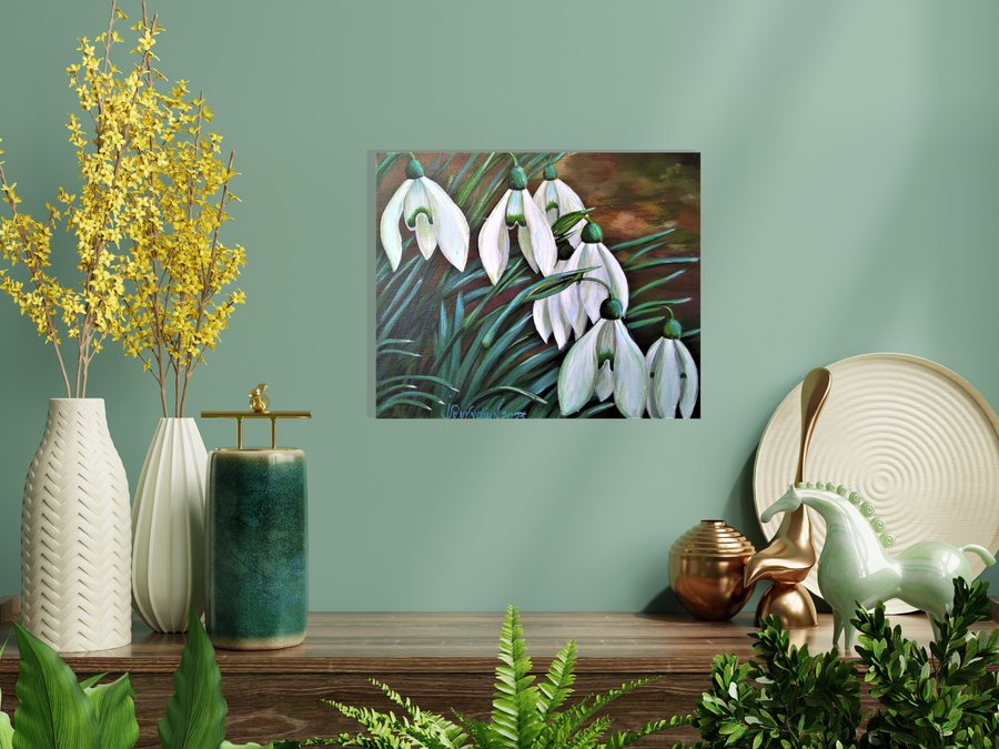 Cluster of snowdrop flowers
