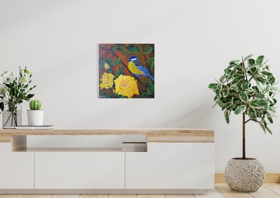 Bird in roses
