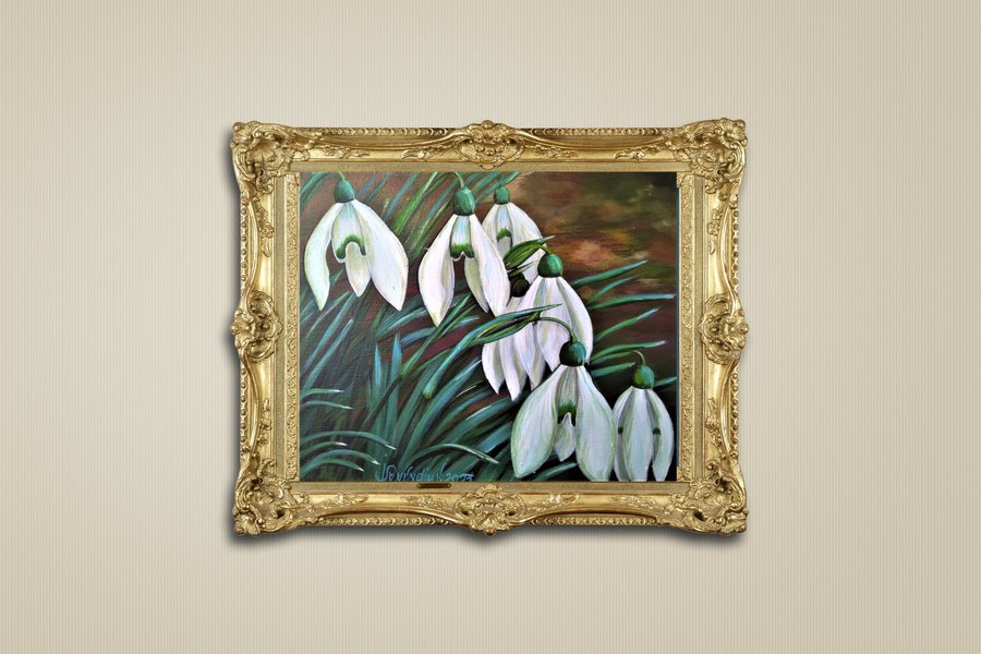 Cluster of snowdrop flowers