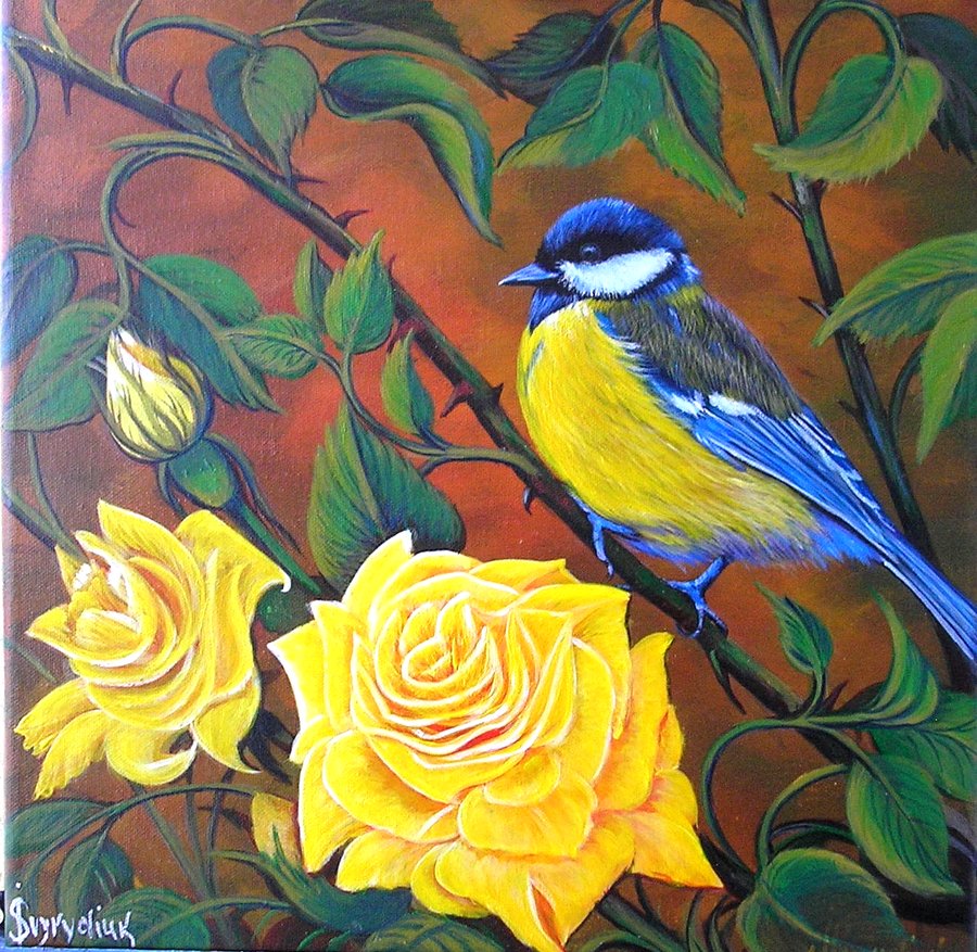 Bird in roses