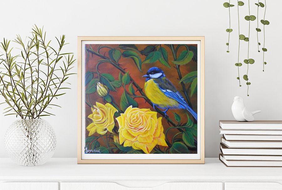Bird in roses