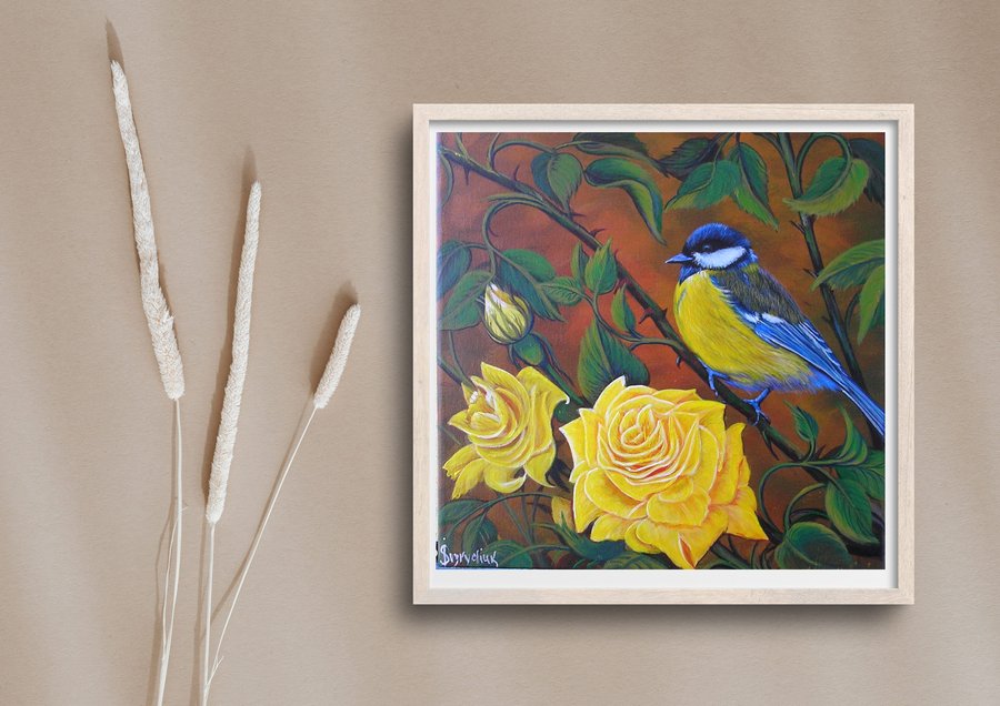 Bird in roses