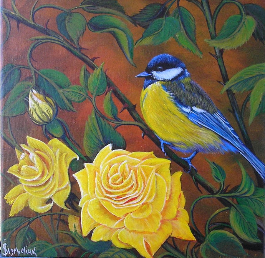 Bird in roses